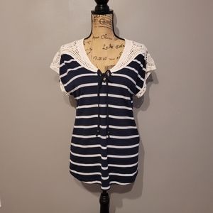 Navy Blue And White Striped Top